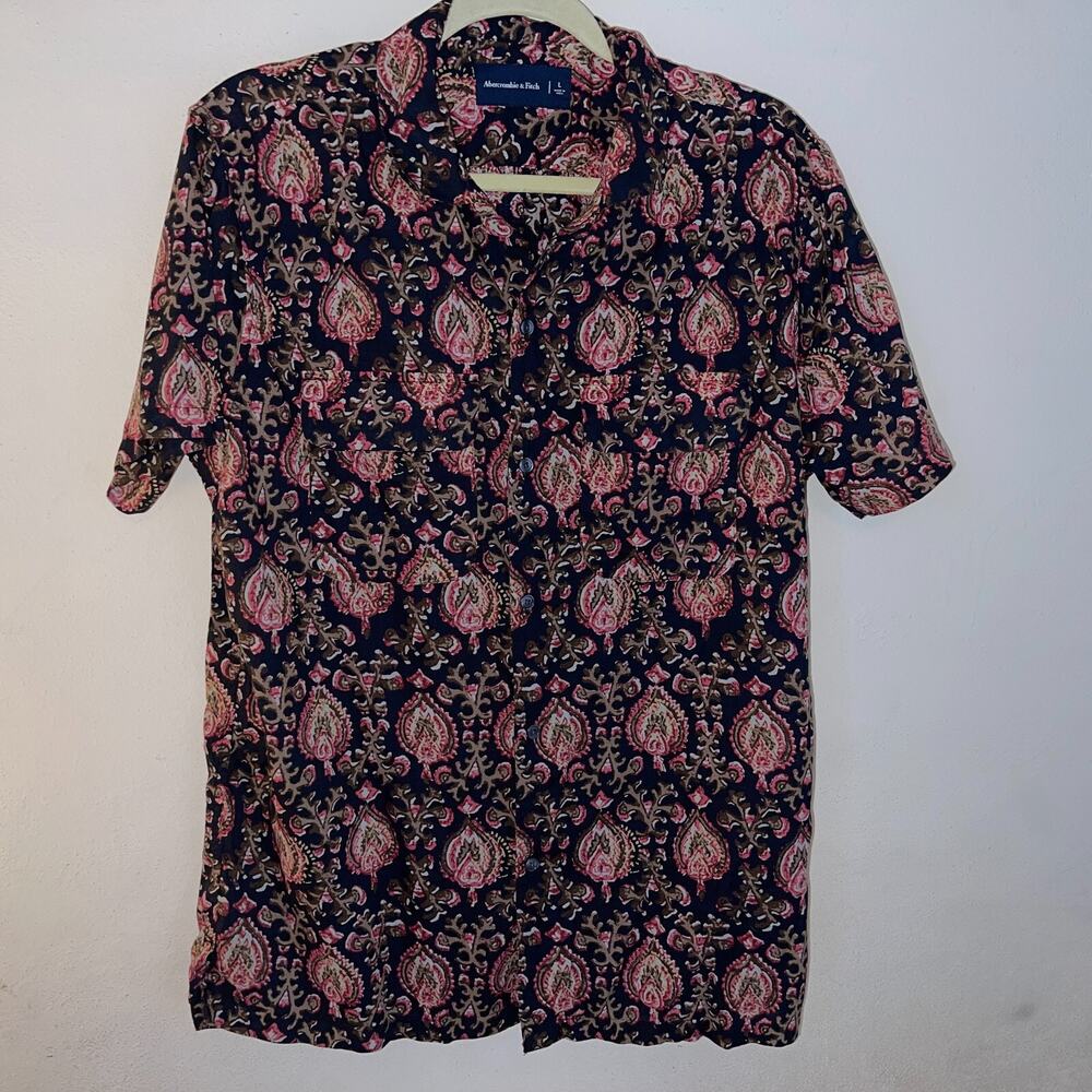 Abercrombie & Fitch Mens L Paisley Floral Short Sleeve Shirt